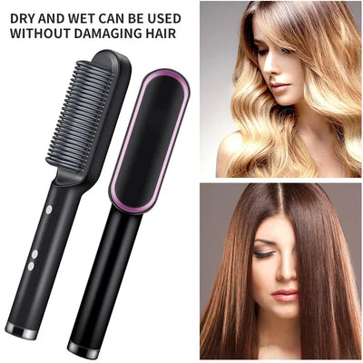 Electric Splint Hair Straightener Air Comb Brush Styling Straight Curling Dual-Use